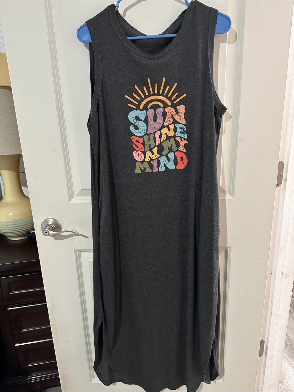 Source Unknown Black Maxi Dress with Multicolor 'Sun Shine On My Mind' Graphic
